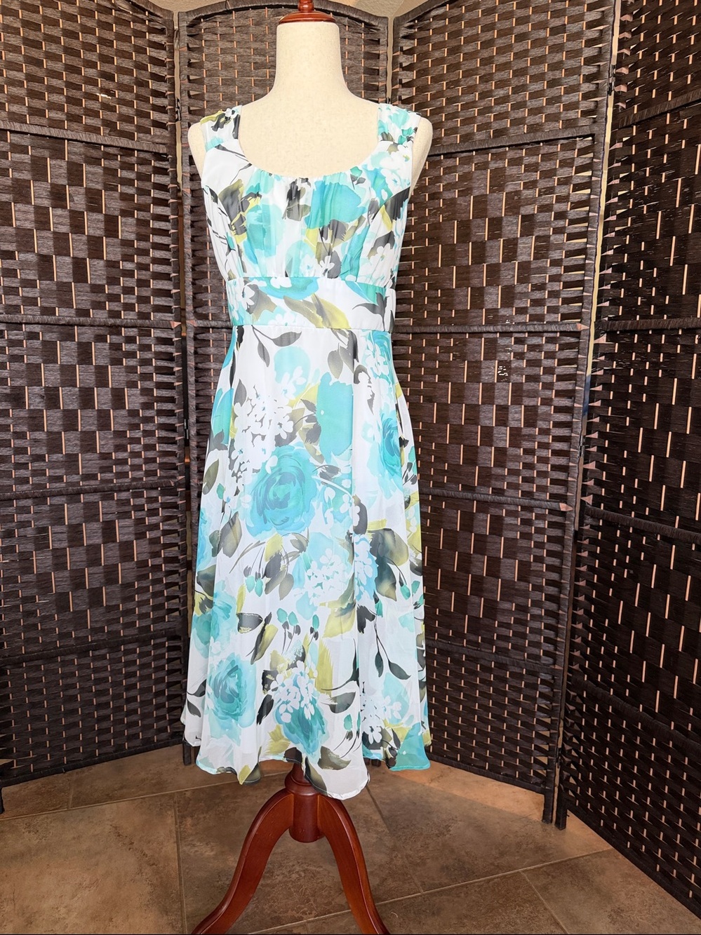 Dressbarn Blue and Black Sundress Scoop Neck